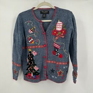 Theme‎ Works Womens Ugly Christmas Sweater Cardigan Size SCandle Holiday Festive
